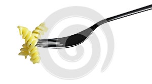 Fork pasta fusilli macaroni isolated on white