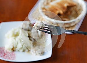 Fork with a piece of meat