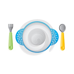 Fork with plate and spoon. Vector illustration decorative design