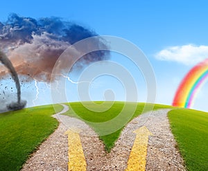 Fork in the road choice concept illustration