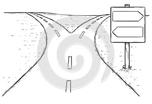 Fork in the Road Empty Arrow Sign Drawing