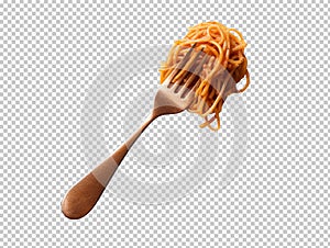 Fork with spaghetti isolated on transparent background