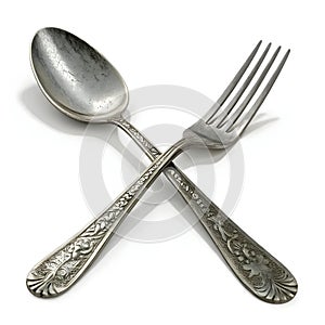Fork and spoon icon 3D render isolated on white background