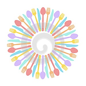 fork, spoon, knife art drawn round frame