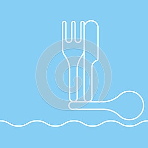 Fork Spoon Knife doodle on wave icon vector illustration eps10.