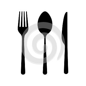 Fork spoon knife icons on white background. Tableware set in flat style. Cutlery for cafe or restaurant. Silverware