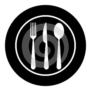 Fork, spoon and knife on a plate