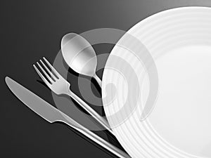 Fork, spoon, knife and plate