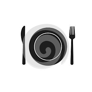 Fork spoon knife plate cafe eating cutlery restaurant eat black dining room on white background