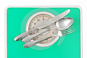 Fork and spoon on weight scale
