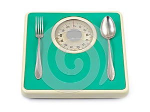 Fork and spoon on weight scale