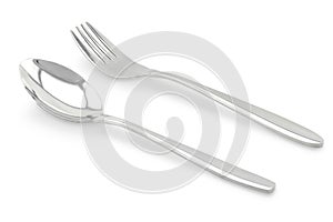Fork and spoon on white background