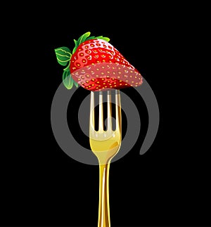 Fork & strawberry, illustration