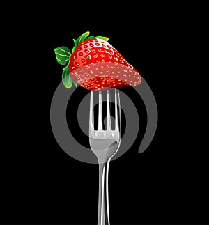 Fork & strawberry, illustration