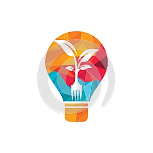 Fork tree with bulb vector logo design. Food idea vector logo concept.