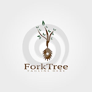Fork and tree combination vector logo design