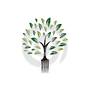 Fork tree logo design for restaurant or cafe.