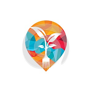 Fork tree vector logo design. Food point vector logo concept.