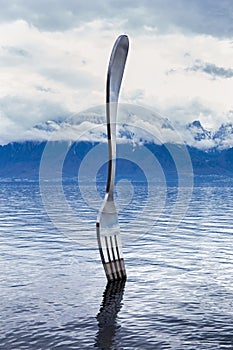 Fork of Vevey is a 8 metre stainless steel fork in water of Lake Geneva, Switzerland