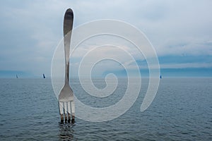 Fork of Vevey, Lake Geneva on cloudy sky background