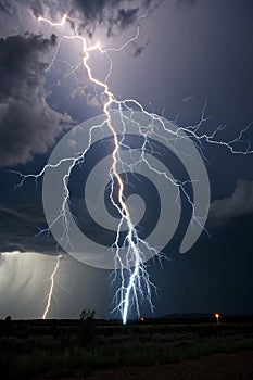 Forked lightning against a black sky