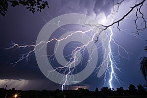 Forked lightning against a black sky photo