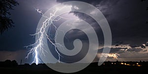 Forked lightning against a black sky