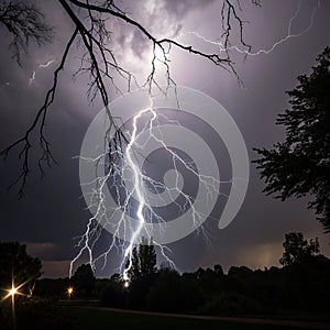 Forked lightning against a black sky photo