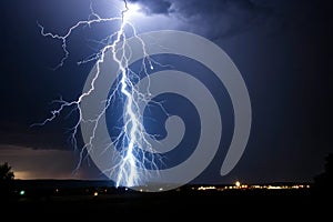 Forked Lightning against a pitch black sky