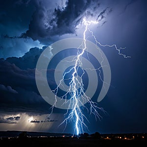 Forked Lightning against a pitch black sky photo