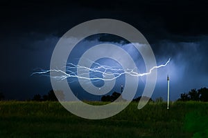 Horizontal lightning bolt with many side branches near Miles City in Montana, USA