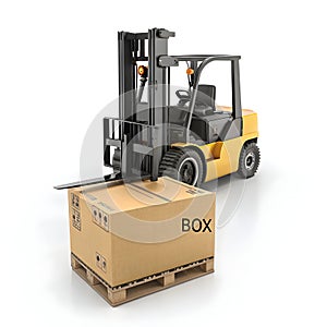 Forklift and box 3D icon isolated