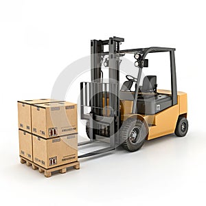 Forklift and box 3D icon isolated on white background