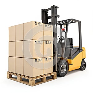 Forklift with boxes on the pallet isolated photo