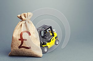 A forklift cannot lift a british pound sterling money bag. Strongest financial assistance, support of business and people.