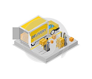 Forklift cart loading truck isometric 3D icon