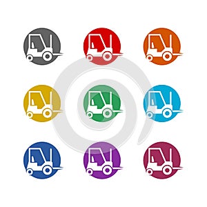 Forklift circle logo icon isolated on white background. Set icons colorful