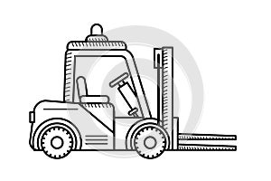 Forklift coloring page for kids. Loader side view