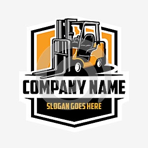Forklift Company Emblem Logo Design. Best for Transportation and Export Import Related Logo