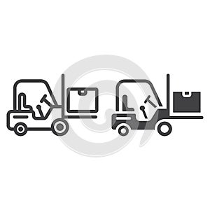 Forklift delivery truck line and glyph icon