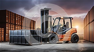 forklift diesel freight transport in a container warehouse.