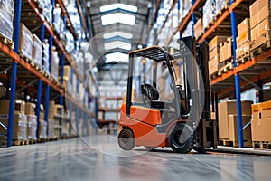 A forklift is driving through a warehouse by AI generated image