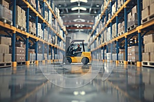 A forklift is driving through a warehouse by AI generated image