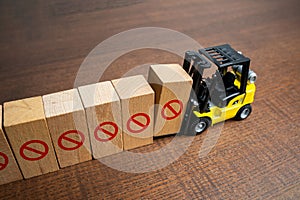 A forklift erects a restrictive barrier. Create a new restriction. Provide new sanctions and restrictions. Laws and regulations.