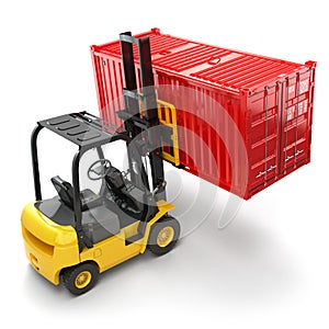 Forklift handling the cargo shipping container box.