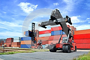 Forklift handling the container