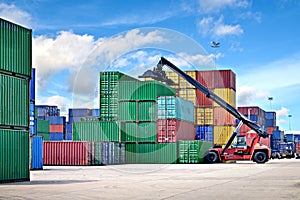 Forklift handling the container