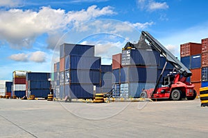 Forklift handling the container