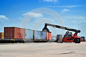 Forklift handling the container