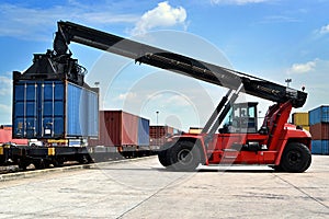 Forklift handling the container